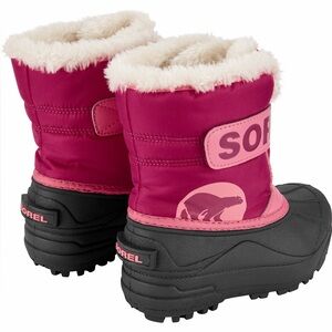 Sorel Kids Hot Pink and Black Winter Boots with Faux Fur Cuff